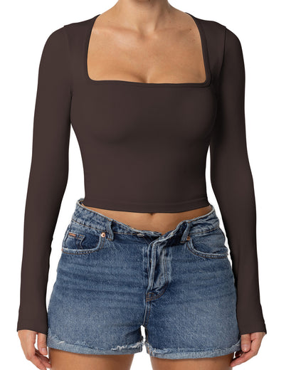 Sexy seamless shirt with wide square collar