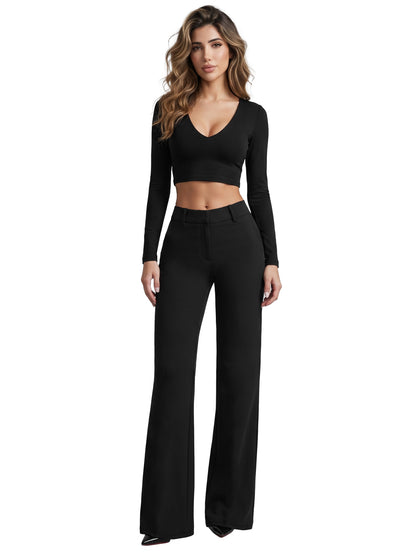 Sunzel Women's Low Rise Flare Dress Pants with Pockets Stretch Trousers