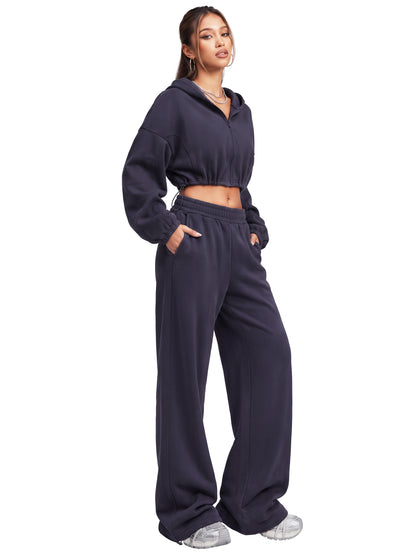 Sunzel Women's Two Piece Sweat Set Cropped Zip-Up Hoodie and Wide-Leg Pants