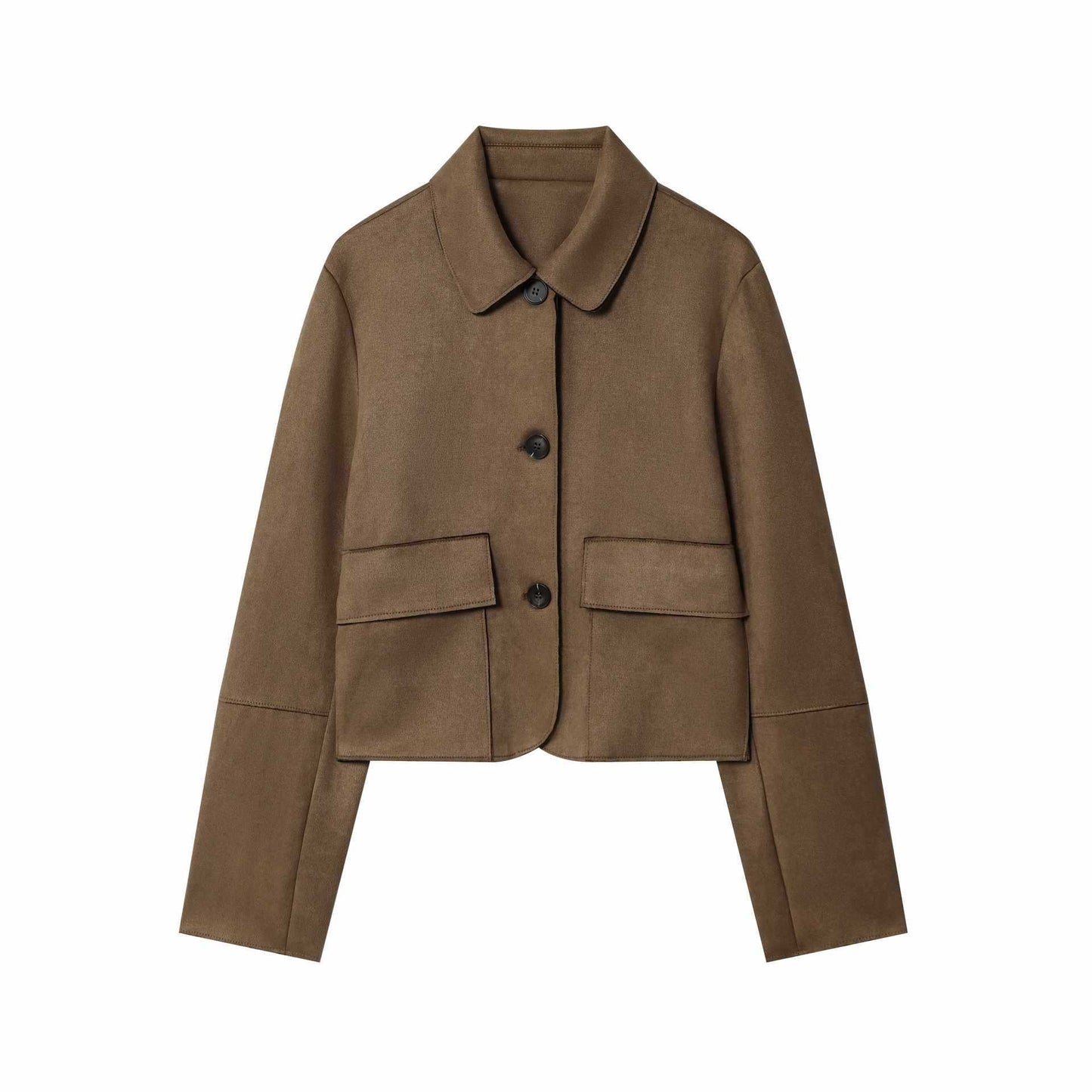 Sunzel Womens Cropped Trench Coat, Cream Camel Colorblock Short Fall Outerwear, Lapel Button Front Dress Coat with Flap Pockets