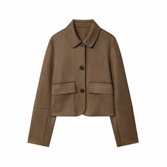 Sunzel Womens Cropped Trench Coat, Cream Camel Colorblock Short Fall Outerwear, Lapel Button Front Dress Coat with Flap Pockets