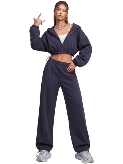 Sunzel Women's Two Piece Sweat Set Cropped Zip-Up Hoodie and Wide-Leg Pants