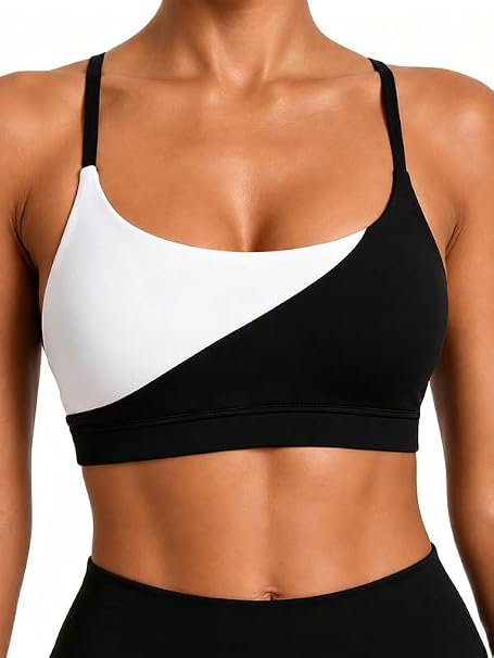 Sunzel Colorblock Sports Bra for Women Adjustable Straps Wireless Yoga Bra | Soft Second-Skin, Scoop Neck Adjustable Spaghetti Straps, Removable Pads, and Light Support for Yoga, Workout Gym