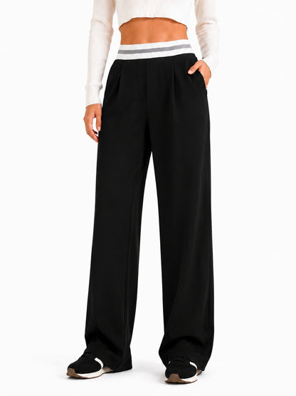 Sunzel Women's Pleated Wide Leg Pants with Pockets Casual Stretch Trousers