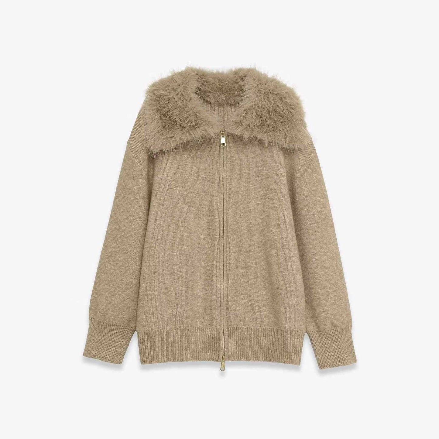 Sunzel WARM STYLISH KNIT COAT FOR WOMEN Faux Fur Collar Long Sleeve Zipper Cardigan Breathable Like Cotton Wrinkle-Resistant Perfect for Fall Winter Layering