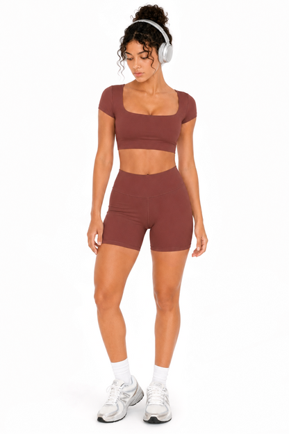 Sunzel Womens Short Sleeve Crop Top with Built in Bra Athletic Yoga T Shirt Casual Fitted Workout Gym Active Tee with Padding