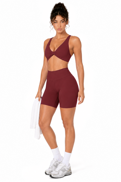 Sunzel Women's V-Neck Twist Sports Bra Low Impact with Removable Pads Cross Backless Straps Going Out Casual Padded Bralette