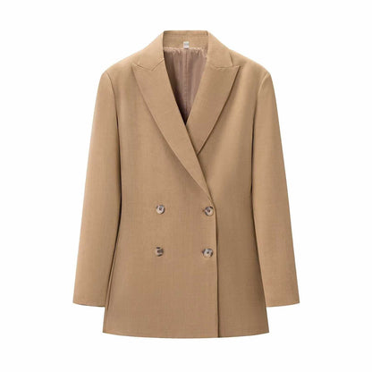 Sunzel Womens Blazer Coat, Camel Double Breasted Slim Fit Dress Coat, Lapel Collar Long Sleeve Office Fall Outerwear