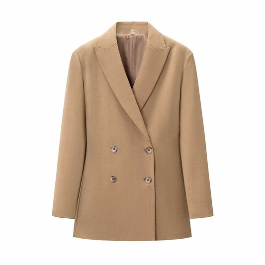 Sunzel Womens Blazer Coat, Camel Double Breasted Slim Fit Dress Coat, Lapel Collar Long Sleeve Office Fall Outerwear