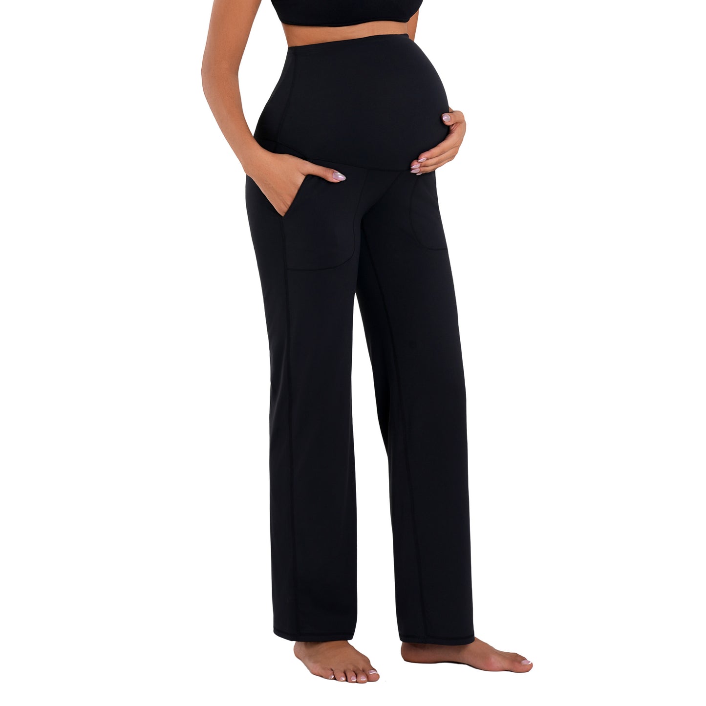 Funidos Maternity leggings Yoga Pants with Pockets High Waisted Over The Belly Buttery Soft Workout Leggings for Women Stretchy Pregnancy Activewear