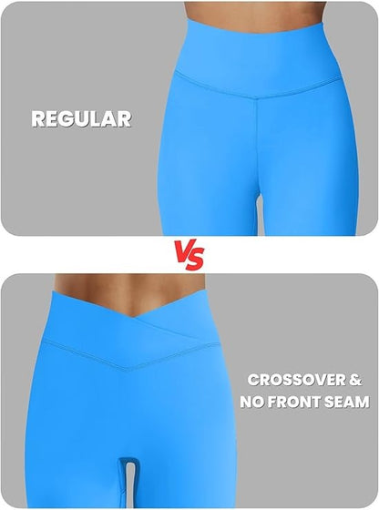 Sunzel No Front Seam Crossover Flare Leggings for Women Hidden Butt Lifting Scrunch Tummy Control Mini Flared Yoga Pants