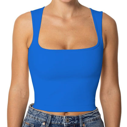Sunzel Women's Sexy Sleeveless Crop Top Seamless Wide Square Neck Going Out Tops Summer Trendy Workout Yoga Casual Tank Top