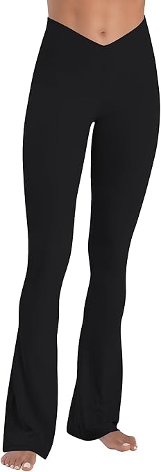 Sunzel Mini Flare Leggings for Women V Crossover Mid Rise Workout Flared Yoga Pants with Tummy Control and Wide Leg