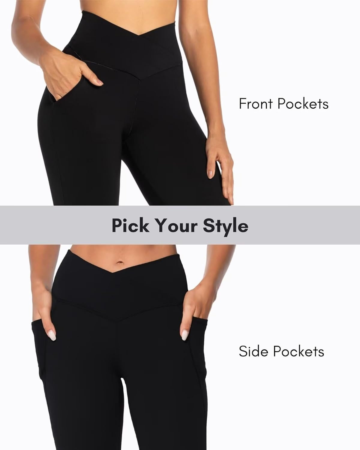 Funidos Flare Leggings for Women with Pockets, Crossover Yoga Pants with Tummy Control, High Waisted and Wide Leg