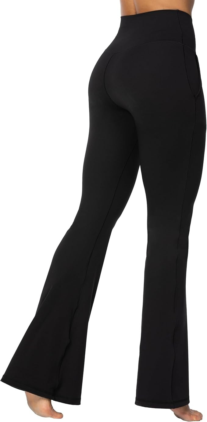 Funidos Flare Leggings for Women with Pockets, Crossover Yoga Pants with Tummy Control, High Waisted and Wide Leg