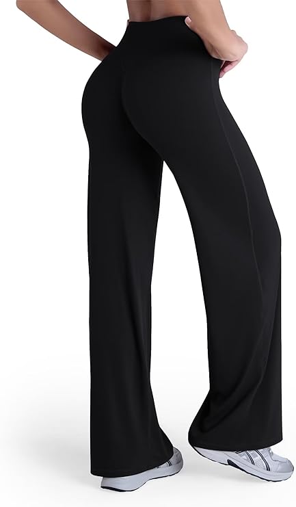 Sunzel Women's Butt Lifting Wide Leg Yoga Pants High Waist Tummy Control No Front Seam Straight Leg Workout Gym Bottoms