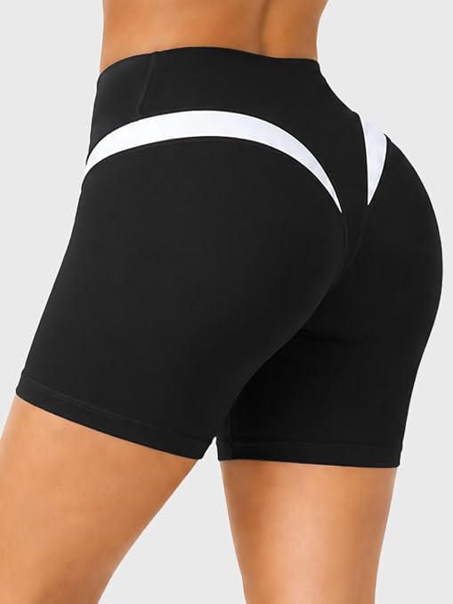 Sunzel No Front Seam Biker Shorts for Women – High Waist Tummy Control Squat Proof Colorblock Design for Yoga Gym & Workout