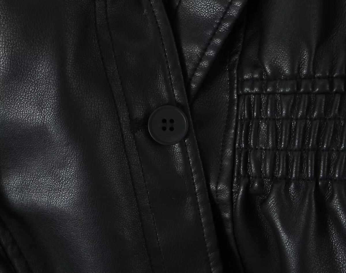 Sunzel Faux Moto Jacket for Women Cropped Zip Up Coat with Belted Waist, Oversized Lapel, Pockets, Smoothing Fall Streetwear