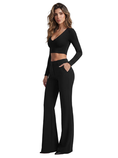 Sunzel Women's Low Rise Flare Dress Pants with Pockets Stretch Trousers