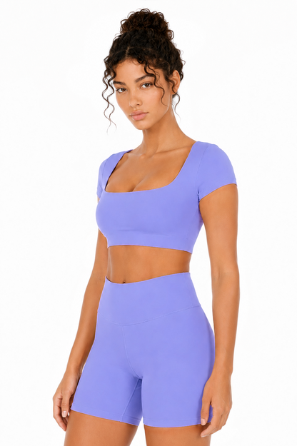Sunzel Womens Short Sleeve Crop Top with Built in Bra Athletic Yoga T Shirt Casual Fitted Workout Gym Active Tee with Padding