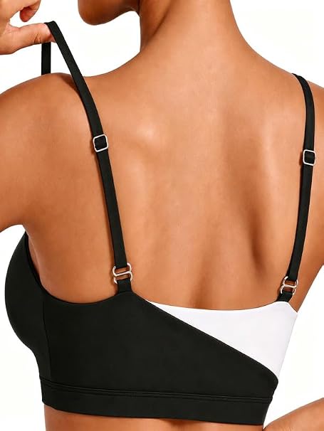 Sunzel Colorblock Sports Bra for Women Adjustable Straps Wireless Yoga Bra | Soft Second-Skin, Scoop Neck Adjustable Spaghetti Straps, Removable Pads, and Light Support for Yoga, Workout Gym