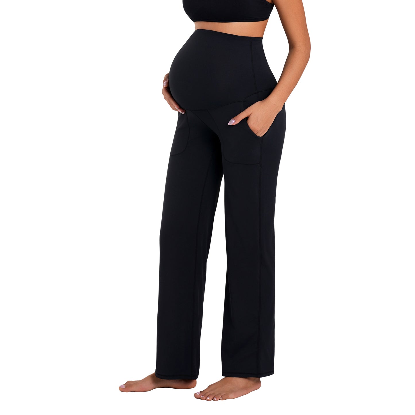 Funidos Maternity leggings Yoga Pants with Pockets High Waisted Over The Belly Buttery Soft Workout Leggings for Women Stretchy Pregnancy Activewear