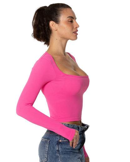 Sexy seamless shirt with wide square collar