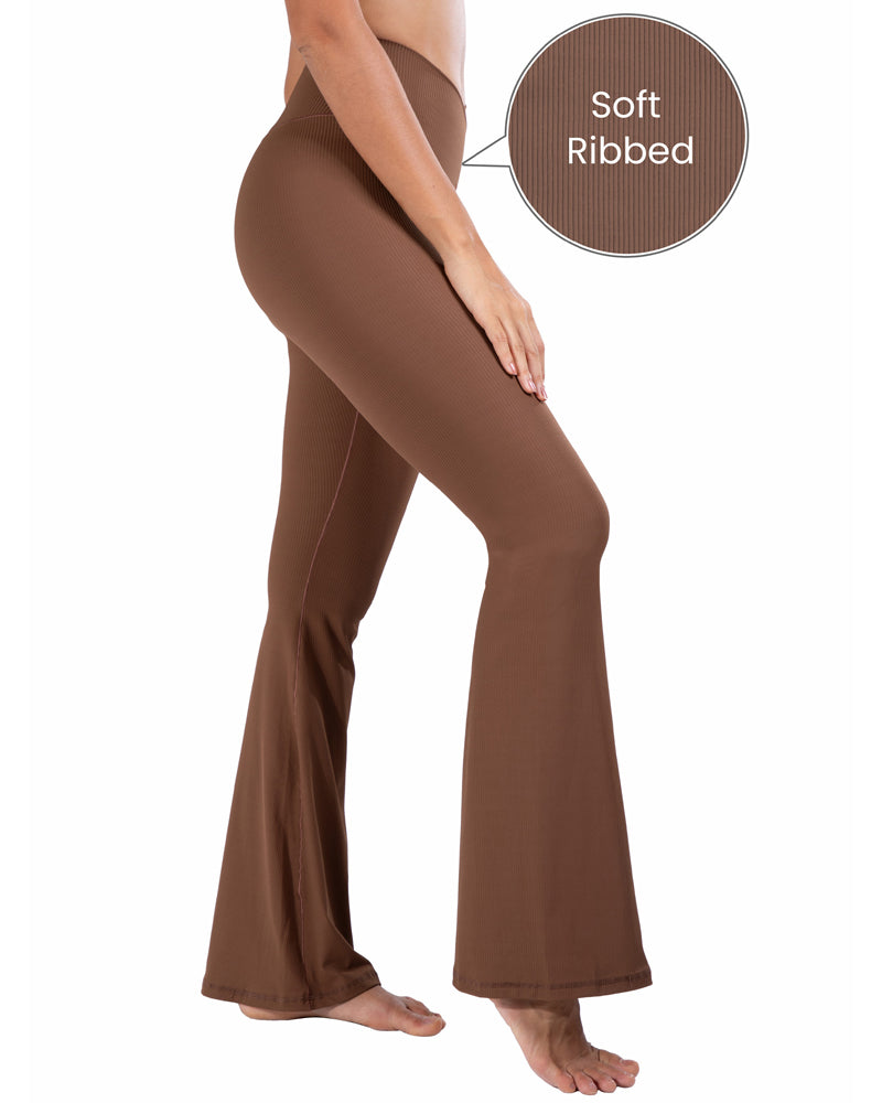 Ribbed Crossover Flared Leggings for Women