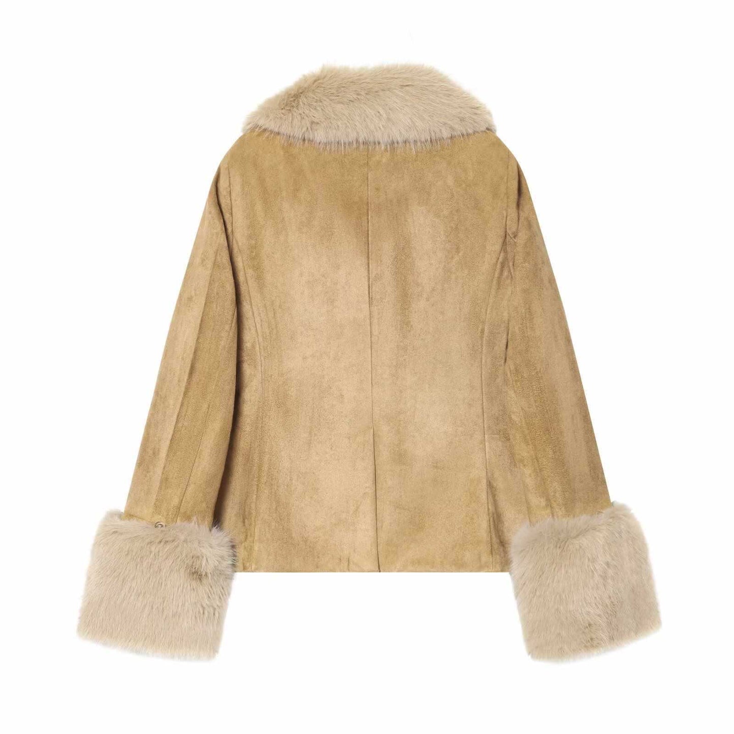 Sunzel Womens Faux Fur Coat Suede Look Short Winter Outerwear, Lapel Collar Button Front Warm Dress Coat with Pockets
