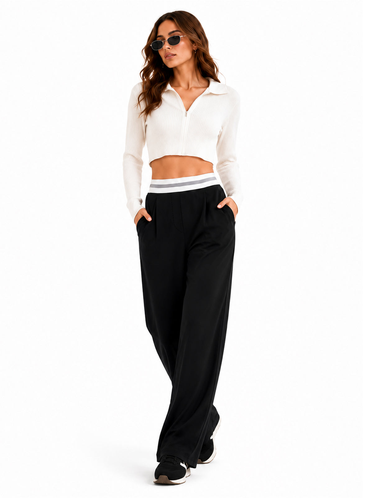 Sunzel Women's Pleated Wide Leg Pants with Pockets Casual Stretch Trousers