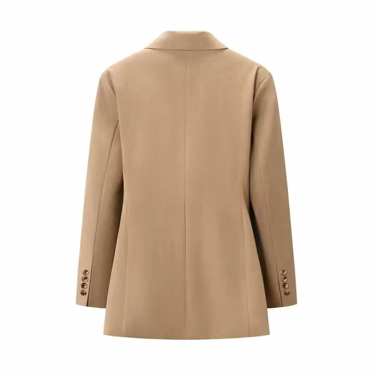 Sunzel Womens Blazer Coat, Camel Double Breasted Slim Fit Dress Coat, Lapel Collar Long Sleeve Office Fall Outerwear