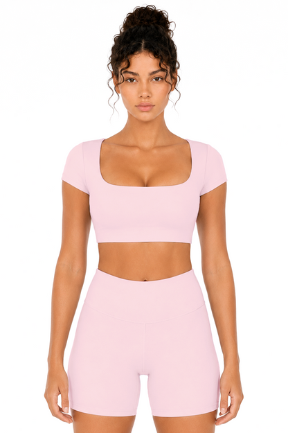 Sunzel Womens Short Sleeve Crop Top with Built in Bra Athletic Yoga T Shirt Casual Fitted Workout Gym Active Tee with Padding