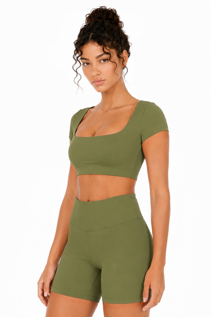 Sunzel Womens Short Sleeve Crop Top with Built in Bra Athletic Yoga T Shirt Casual Fitted Workout Gym Active Tee with Padding