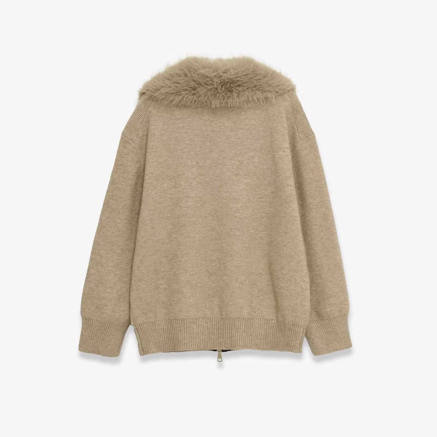 Sunzel WARM STYLISH KNIT COAT FOR WOMEN Faux Fur Collar Long Sleeve Zipper Cardigan Breathable Like Cotton Wrinkle-Resistant Perfect for Fall Winter Layering