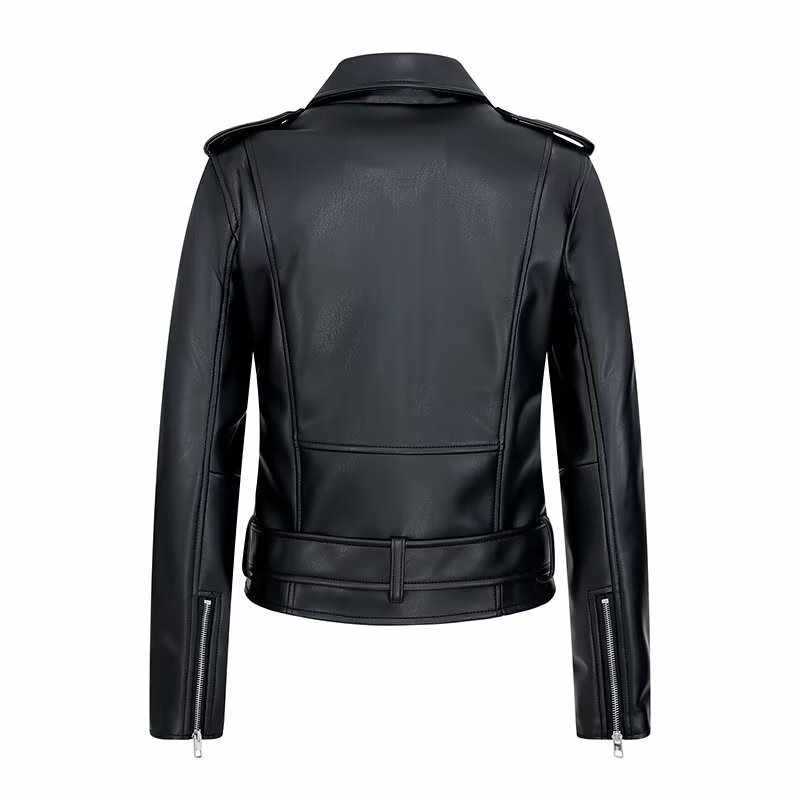 Sunzel Women's Faux Leather Moto Biker Jacket, Asymmetric Zip Cropped Coat with Belt & Silver Hardware, Classic Black Styles