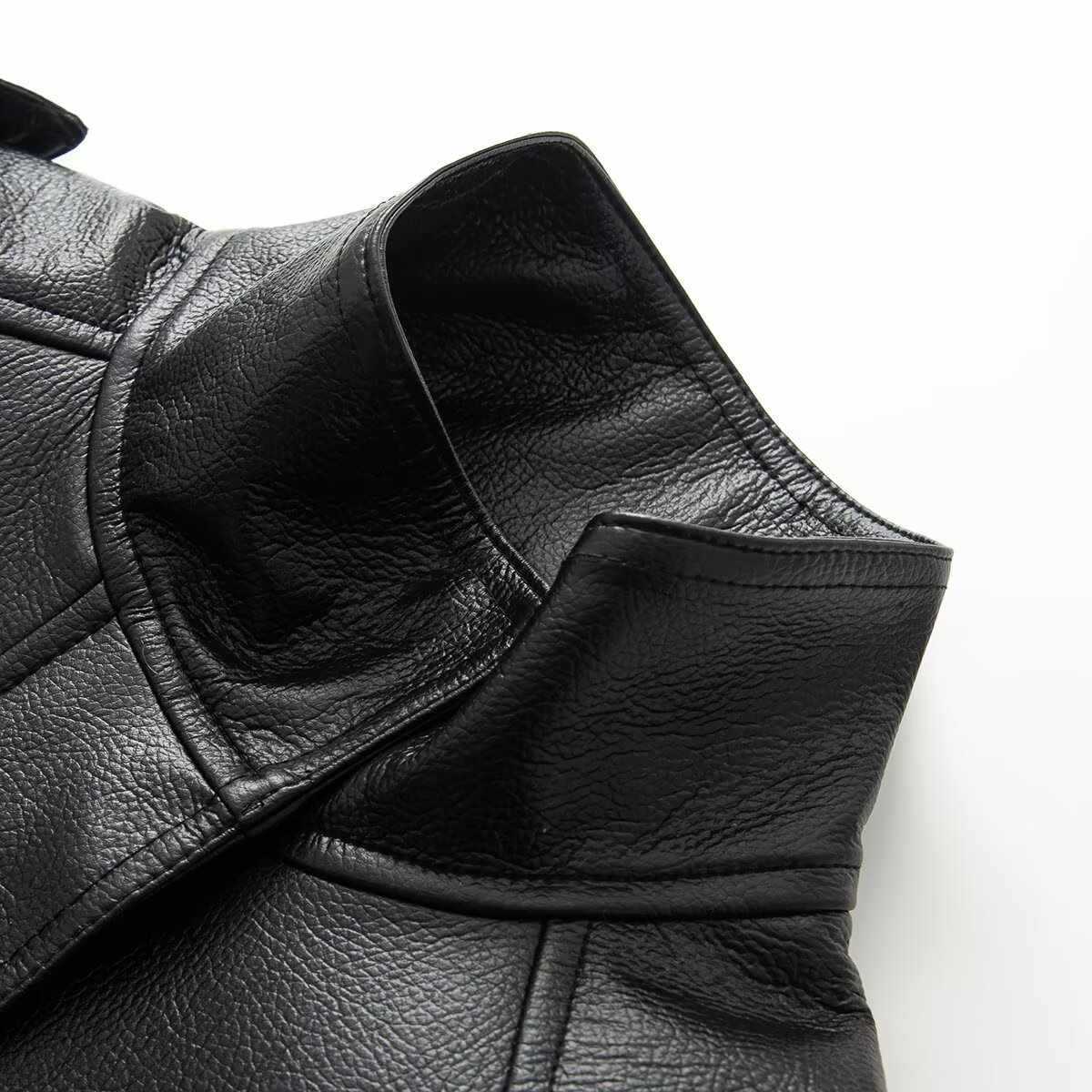 Sunzel Faux Leather Bomber Jacket Women Black Long Sleeve Zip Up Fall Streetwear Moto Coat with Pockets, Smooth Cropped Fit