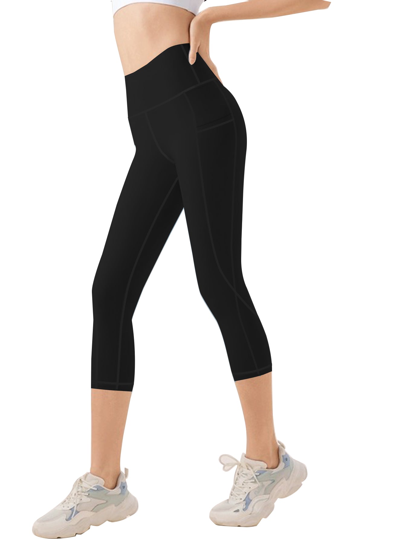 Women's High Waisted Yoga Capri Pants with Pockets Tummy Control