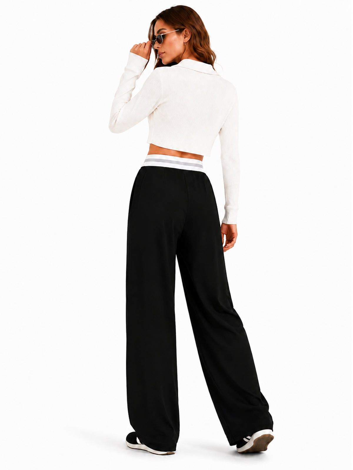 Sunzel Women's Pleated Wide Leg Pants with Pockets Casual Stretch Trousers