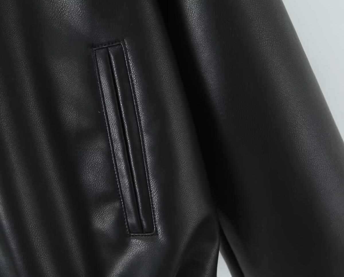 Sunzel Womens Faux Leather Bomber Jacket Oversized Zip Up Fall Coat with Pockets Casual Smoothing Flight Style Outerwear