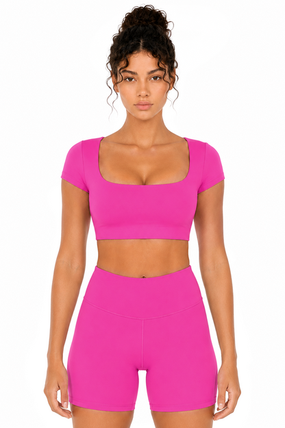 Sunzel Womens Short Sleeve Crop Top with Built in Bra Athletic Yoga T Shirt Casual Fitted Workout Gym Active Tee with Padding