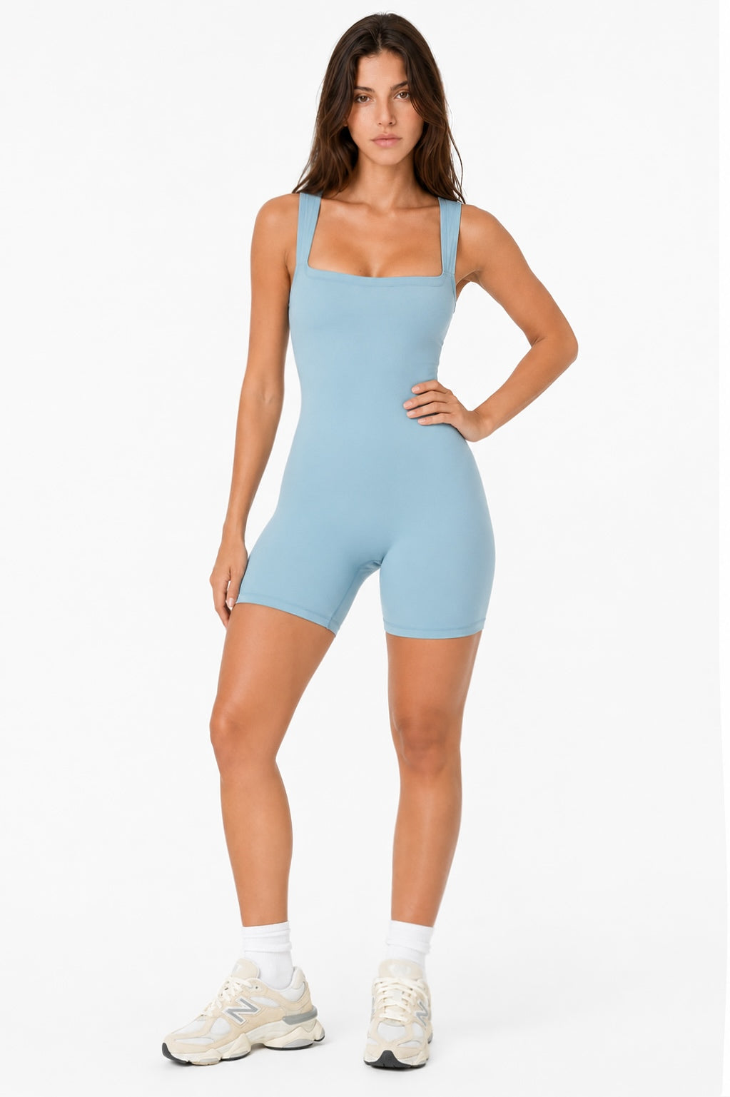 Sunzel Buttery Soft Shorts Sports Women's Square Neck Butt Lift Bodysuit
