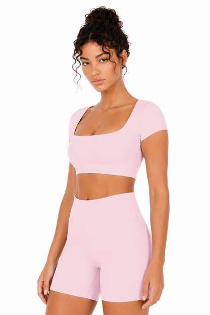 Sunzel Womens Short Sleeve Crop Top with Built in Bra Athletic Yoga T Shirt Casual Fitted Workout Gym Active Tee with Padding