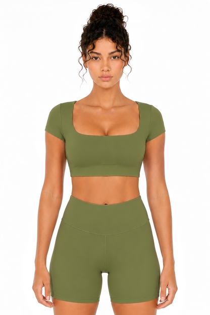 Sunzel Womens Short Sleeve Crop Top with Built in Bra Athletic Yoga T Shirt Casual Fitted Workout Gym Active Tee with Padding