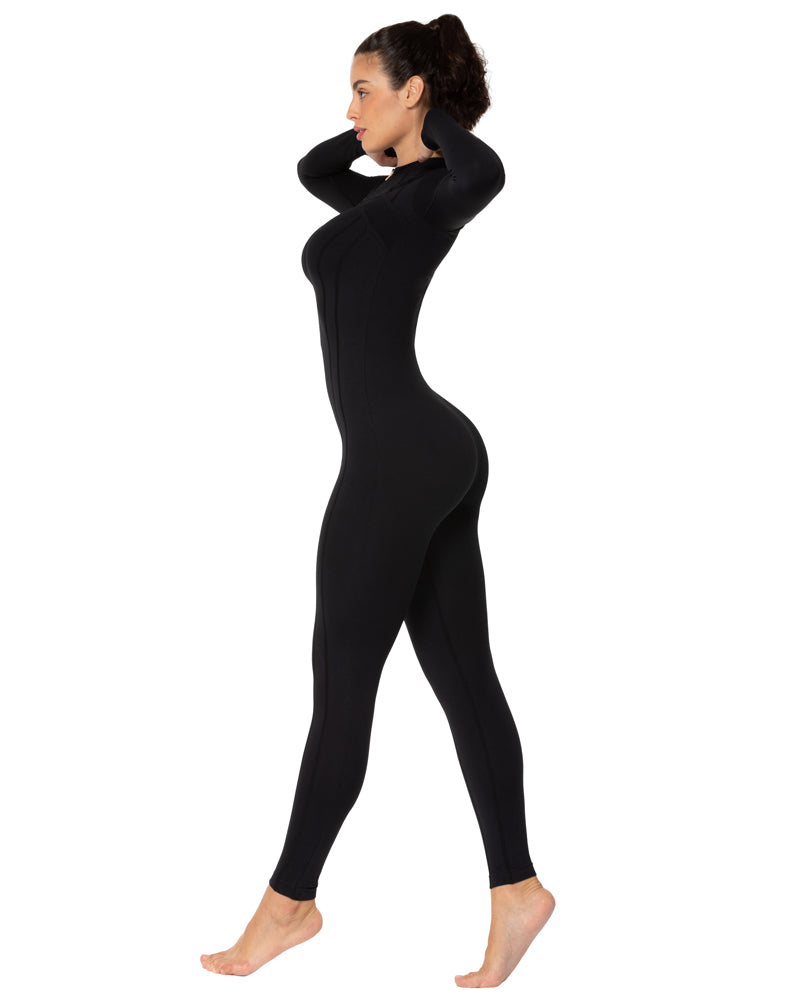 25" Women's Long Sleeve Bodycon Zip Jumpsuits