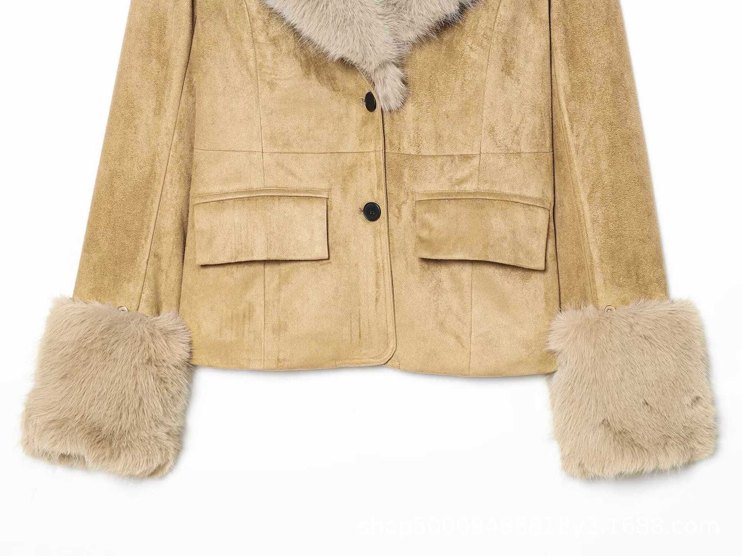 Sunzel Womens Faux Fur Coat Suede Look Short Winter Outerwear, Lapel Collar Button Front Warm Dress Coat with Pockets