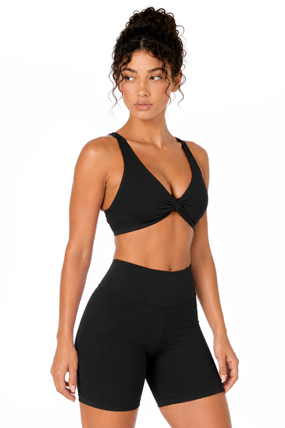 Sunzel Women's V-Neck Twist Sports Bra Low Impact with Removable Pads Cross Backless Straps Going Out Casual Padded Bralette