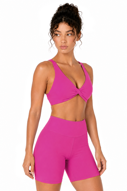 Sunzel Women's V-Neck Twist Sports Bra Low Impact with Removable Pads Cross Backless Straps Going Out Casual Padded Bralette