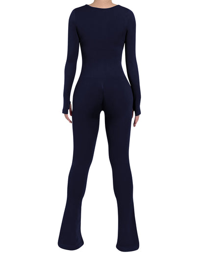 Long Sleeve Flare Jumpsuits for Women Seamless Wide Leg