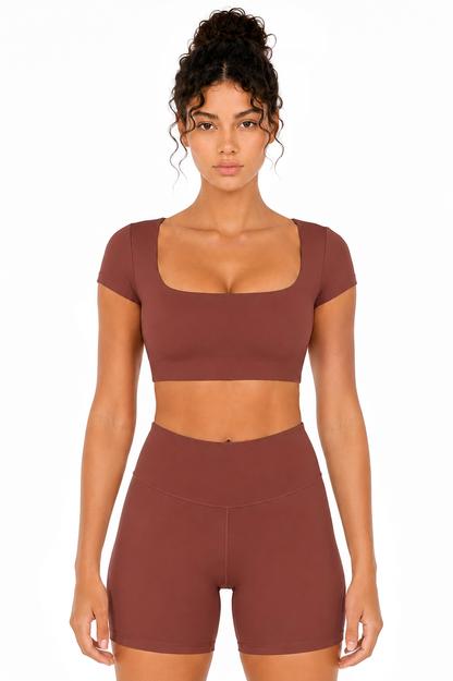 Sunzel Womens Short Sleeve Crop Top with Built in Bra Athletic Yoga T Shirt Casual Fitted Workout Gym Active Tee with Padding