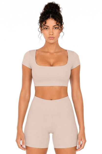 Sunzel Womens Short Sleeve Crop Top with Built in Bra Athletic Yoga T Shirt Casual Fitted Workout Gym Active Tee with Padding